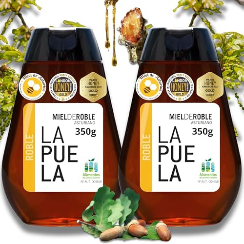 LAPUELA Miel de Roble 100% Natural. Miel Pura de Abeja Aroma Malteado Intenso y Sabor Dulce. Beneficios Saludables y Pura Tradición Más Aroma y Sabor. Producción Artesanal Asturias