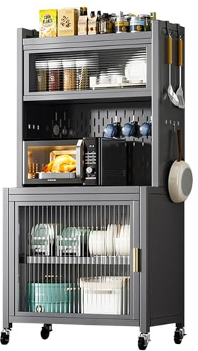JCSRYD Großer Kaffee-Barschrank aus Metall, Vorratsschränke mit Transparenten Türen und Verstellbaren Regalen, 5-Stufiges Küchenregal (Size : 42x42x158cm/16.5x16.5x62in A)