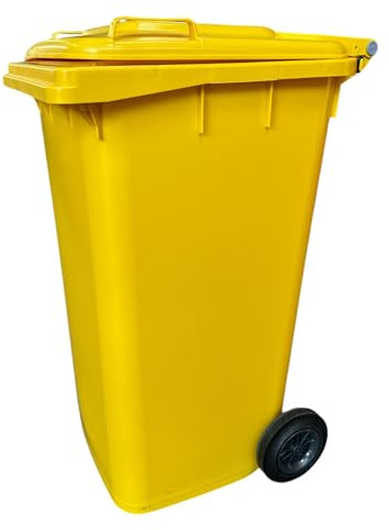 eacommerce - Pattumiera Bidone Carrellato in PEHD | 120 Litri Capacità | Resistente agli Agenti Chimici e Certificato TUV | Adatto per Raccolta Differenziata Esterno (Giallo, 120 Litri)