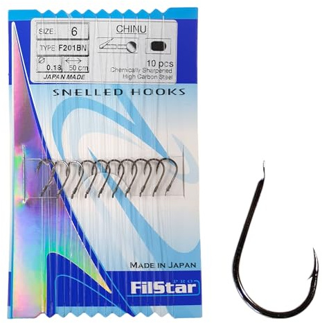 PRO FILSTAR Angelhaken Set mit Vorfach 10 Stück, N6 - Gebundene Haken | Mono Angelschnur 50cm, DIA0,18mm, Karpfenangeln - Karpfen Angeln Zubehör - Karpfenhaken - Carp Fishing Hooks Angelzubehör