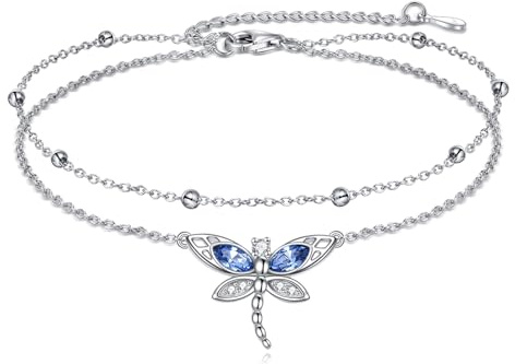 VONALA Libelle Fußkettchen Sterling Silber Blaue Libellen Geschenke Schmuck mit Kristall Geburtstags Geschenke für Damen Mädchen (Libelle Blau)