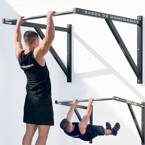 Sculptum™ Klimmzugstange, Breite 120 cm x 120 cm, wandmontiert zum Verdrehen, Belastung 500 kg, verchromte Edelstahlgriffstange ø35 mm, Rohre 4x6cm, außen. Calisthenics, Crossfit, TRX und Ringe