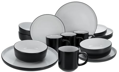 CreaTable, 21598, Série Nordic Cool Black, service de vaisselle 16 pièces, service combiné en grès, compatible lave-vaisselle et micro-ondes, production de qualité.
