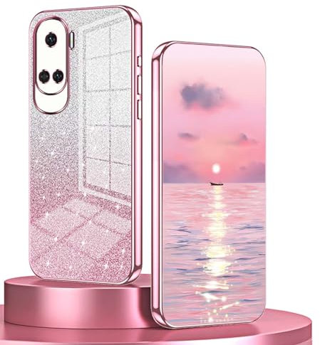 BORYA Case for Honor 90 Lite 5G, Ultra Thin Shockproof Premium Silicone Soft TPU Elegant Luxury Electroplated Edge Anti-Drop Cover with Gradient Shiny Card, Pink