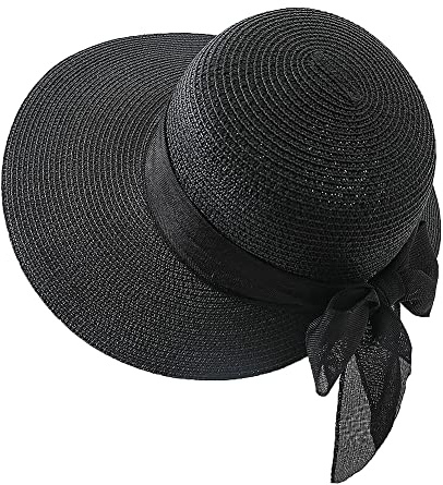 TCNGKIJIUK Femme Fille Chapeau de Paille Chapeau de Soleil Pliable à Large Bord Chapeau de Plage Protection UV UPF50+ Chapeau de Seau Respirant pour Voyage Vacances Plage