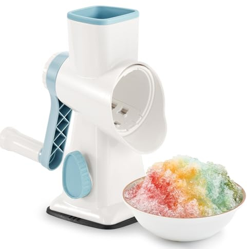 KEOUKE Rotary Ice Shaver Manual White - Stainless Steel Blade, Quick Labor-Saving Handle, Safe Stable Suction Base, Home Using Snow Cone Machine for All Ice Cubes