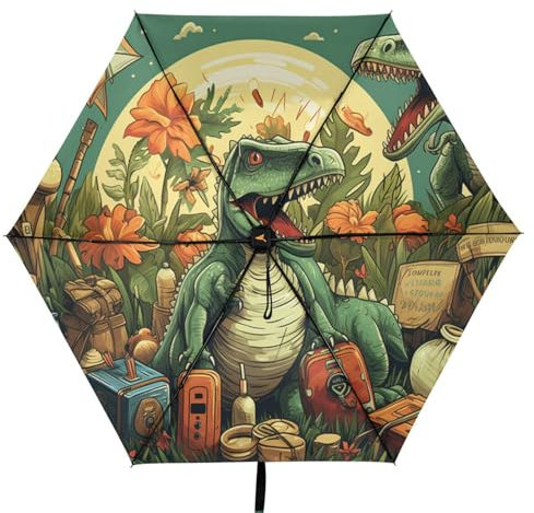 Linnyio Cartoon Dinosaurier Kunst Taschenschirm, UV-Schutz, Kompakter Reiseschirm, Sonnenschutz für Jungen und Mädchen