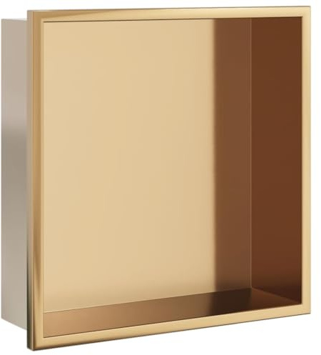 vidaXL Shower Niche, Recessed Shower Shelf for Wet Room, Wall Insert Bathroom Storage for Shampoo Soap Toiletries, Brushed Gold Stainless Steel