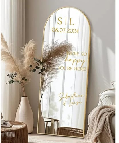 Gufacai Personalisierte Vinyl-Spiegelaufkleber mit der Aufschrift Welcome to The Wedding, mit Namen, Datum, Hochzeitsschild, Geburtstagsparty-Dekoration, Spiegel-Aufkleber aus Vinyl