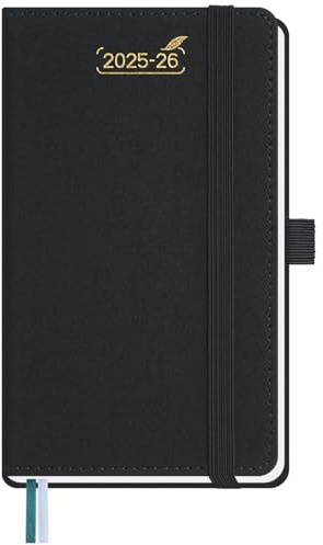 BEZEND Taschenkalender 2026 klein (Juli 25-Dez 26), Kalender 25/26 Wochenplaner A6 1 Woche 2 Seiten, Terminplaner 25/26 Hardcover, Schwarz