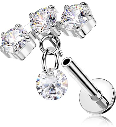 OUFER 16G Dangle Helix Piercing 316L Chirurgenstahl 6 mm Knorpel Ohrring CZ Tragus Piercing für Frauen