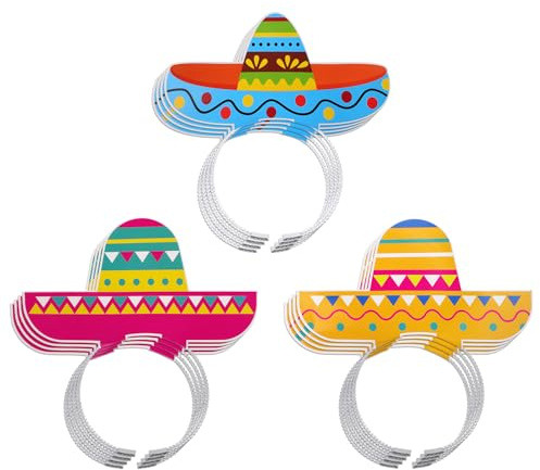 Tinoaly 12stk Mexikanische Sombrero-Stirnbänder, Sombrero-Partyhüte Buntes Cinco De Mayo-Stirnband aus Pappe Fiesta-Party-Dekorationen für Partygeschenke Foto-Requisiten (3 Stile)