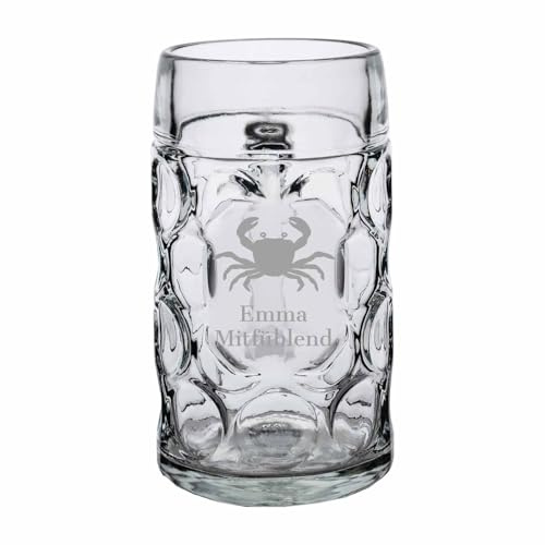 LUXENTU ISAR Maßkrug mit Gravur, Sternzeichen-Motive, 1,0 l, 1 Stück | Personalisierter Bierkrug zum Geburtstag mit Horoskop-Motiv für Bierliebhaber, spülmaschinenfest