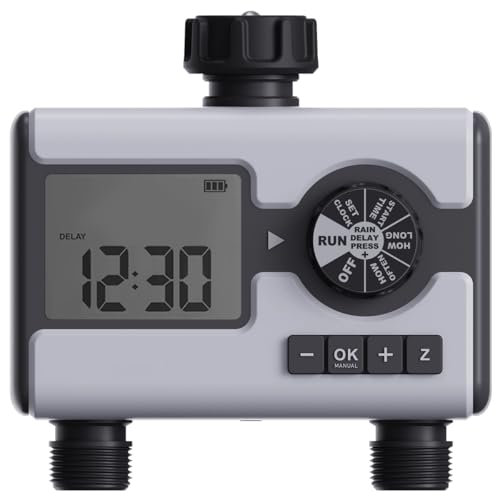 Aqualin 2 ausgängen Garten Bewässerungscomputer Wasser Zeitschaltuhr mit LCD-Display, Automatische/Manuell Bewässerungssystem,Einfache und Schnelle Programmierung Bewässerungsuh