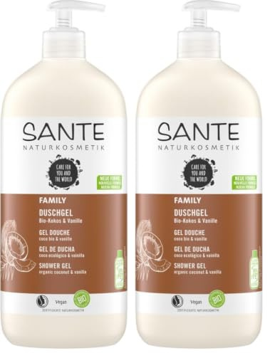 SANTE Naturkosmetik Pflegendes Duschgel mit exotischem Duft, Duschpflege für geschmeidige Haut in Familiengröße, Mit Bio-Kokosnuss und Bio-Aloe Vera, Family Duschgel, 1 x 950 ml (Packung mit 2)