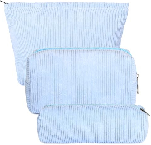 deegbbyi 3 Piezas Bolsa de Cosméticos de Pana, Neceser Mujer, Bolsa de Almacenamiento de Pana Portátil, Saco Cosmética de Viaje Mujeres, Neceser de Maquillaje con Cremallera, para Viajar