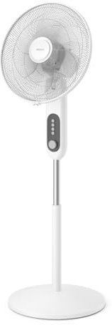 PHILIPS Pedestal Fan Series 1000 - Powerful & Quiet, 38 dB, Height Adjustable, Tiltable & Rotating, Timer, White (CX1220/00)