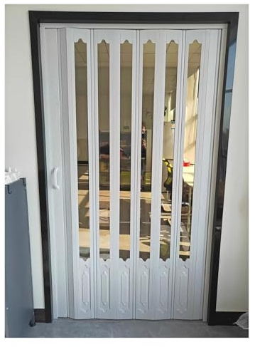 Porte pliante extra haute en PVC blanc 214 x 220 cm, portes intérieures à deux volets de 100 à 160 cm de large, ensemble complet de portes coulissantes pour séparateur de pièce, grenier, cuisine