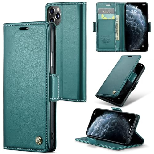 Rerzoiro Handyhülle für iPhone 11 Pro Hülle, Premium PU Lederhülle Klappbar Flip Case [RFID Blocker] Tasche Magnet Kartenfach Klapphülle Schutzhülle für iPhone 11 Pro, Türkis