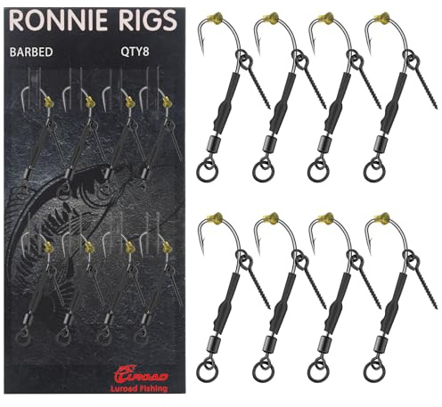Luroad Ronnie Rigs con Tornillos Boilie, 8 Piezas Anzuelos Curvos Sin Púas y con Púas con Recubrimiento de Teflón para La Pesca de La Carpa