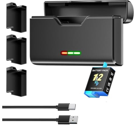 2000mAh Black Battery ， Slots， LED Light Bateria Storage Box Charger，Compatible With GoPro Hero 5，6，7，8，9，10，11， 12 Go，Pro 9(1 Charger 1 Battery)