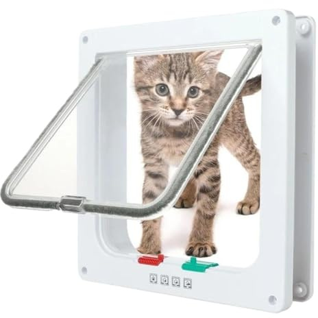 Porta per gatti a 4 vie con chiusura a gattaiola, resistente alle intemperie, per porte e pareti sottili, porte interne ed esterne, finestra