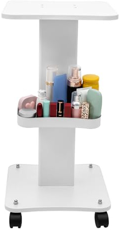 Carro de salón de belleza, carrito de belleza, carrito de salón con ruedas, portátil, con rueda de freno, carrito para peluquería, salón de belleza, SPA, color blanco
