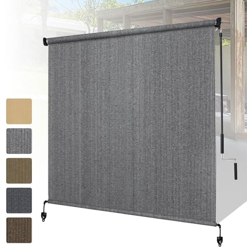 Shade&Beyond Patio Shades Roll Up Outdoor 12' W x 8' H, Cordless Roller Shade Blinds with 90% UV Protection, Exterior Sunshade Cloth Roll for Pergola Porch Gazebo Balcony, Gray