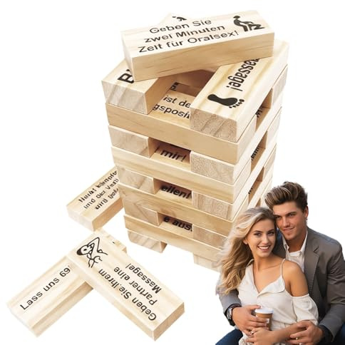 Mineup Jeu de Blocs en Bois Allemand pour Couples, 48 ​​Pièces Tour de Blocs de Désir, Jeux allemands pour Couples, Tour de Blocs Super Coquine pour Convient aux Couples, aux Adultes, aux Jeux