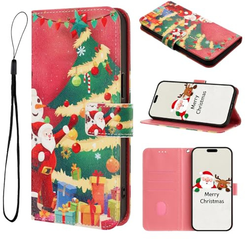 HAOFUGUI Funda Cartera para Motorola Moto E20 / E30 / E40, Funda Navidad Tipo Libro de Cuero PU con Tarjetero, Función Soporte, Cierre Magnético y Correa de Muñeca-SDS
