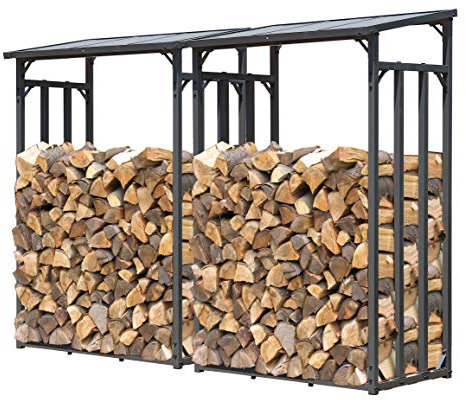 QUICK STAR 2 Stück Metall Kaminholzregal Anthrazit 130 x 70 x 185 cm Garten Kaminholzunterstand 3,2 m³ / 4-5 SRM Kaminholzlager Stapelhilfe Aussen