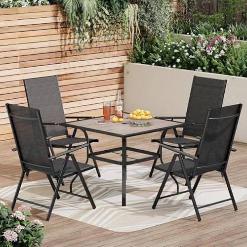 PHI VILLA 4+1 Terrassenmöbel Sitzgruppe Gartenstühle Tisch Klappstühle mit Aluminium 6X verstellbar mit 7, Balkonmöbel Gartenmöbel Sets | 6X Verstellbar Textilene Stühle, Tisch mit 4-5cm Schirmloch, Klappbare Terassenmöbel, 4 Personen, Wetterfest