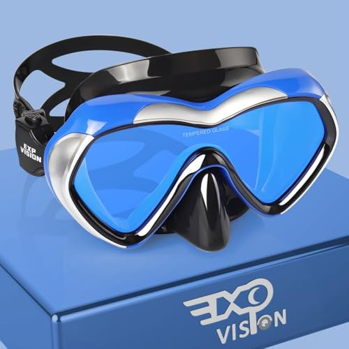 Maschera subacquea Occhiali panoramici HD Snorkel, maschera da nuoto antiappannamento Maschera subacquea adulti giovani con copertura del naso per immersioni, snorkeling, nuoto (Blu - lenti blu)