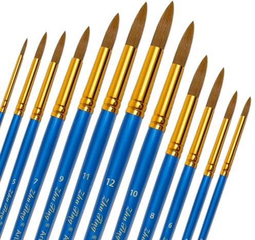 Nylon Pinsel 12 Stück Künstlerpinsel Pinsel Set Malen Nylonhaar Künstler Acrylpinsel Art Paint Brush für Aquarell Acryl Ölgemälde (Blau)