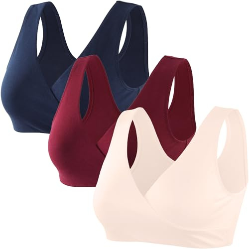 ZUMIY Soutien-Gorge d'allaitement de Maternité sans Couture pour la Grossesse et l'allaitement, Soutien-Gorge sans Fil pour Dormir (L, Navy Blue+Red Wine+apricot/3pack)