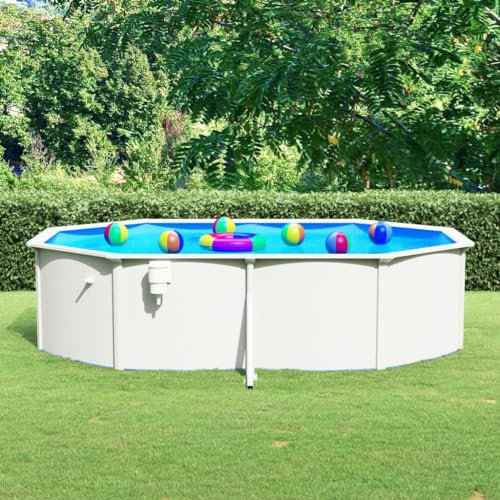 INLIFE Piscina con Pareti in Acciaio Ovale 490x360x120 cm Bianca Casa e Giardino, Piscine e Spa (140KG)