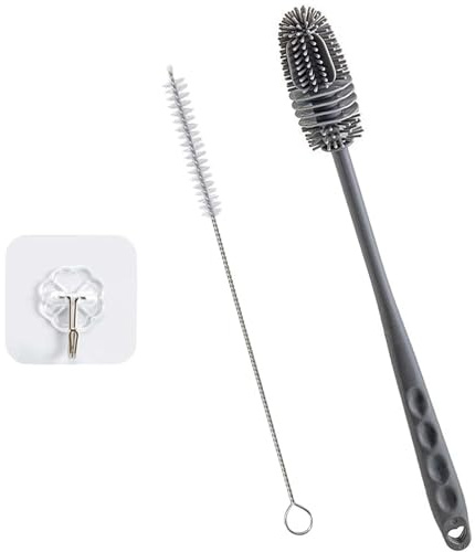 1 bottle cleaning brush with 1 hook, 1 straw, silicone bottle, rotating bottle, bottle cleaning, for cleaning (grey)
