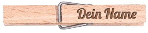 Holzklammern mit Namen | Set 10 Stück| Buchenholz Wäscheklammern 70mm einzeln graviert