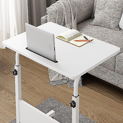 AuraCraft Laptoptisch Mit Rollen,Nut,Höhenverstellbarer 71-90cm,Schreibtisch klein,Computertisch PC Tisch,Laptopständer,Mobiler Beistelltisch Pflegetisch,Für Bett und Sofa (Weiß, 60 * 40CM)