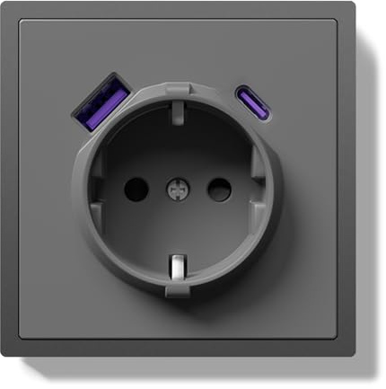 BSEED Prise Schuko encastrée avec USB C 20 W, prise murale 16 A avec cadre PC, prise simple avec griffes, 1 compartiment, gris