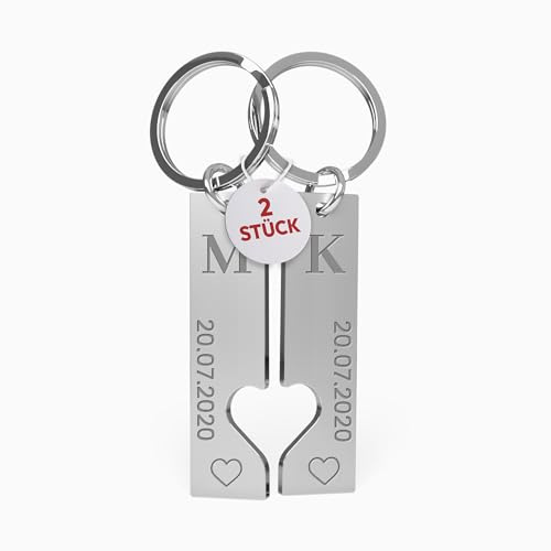 Meinearmbänder Schlüsselanhänger mit Namen & Gravur – Partner Set im 2er Pack – Ideale personalisierte Geschenke mit Datum für Paare