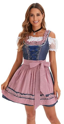 Dirndl for Women Oktoberfest Costumes Women Dirndl Dresses 3 Pcs German Oktoberfest Dresses Bavarian Costume Beer Carnival Outfits (Blue, M)