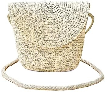FGJHJTXHSG Axelväska Vävd stråväska for kvinnor, handgjord rotting Crossbody, liten stickad axelplånbok(Beige)