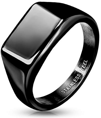 Paula & Fritz® Ring Damen Siegelring Rechteck Gold Schwarz Silber 316L Chirurgenstahl Größe 52 (16,6) - 70 (22,3) Herrenring Partnerring Bikerring