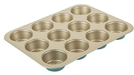Prestige x Nadiya Muffin Trays For Baking 12 Cup - Non Stick Muffin Tin, Dishwasher Safe, Oven and Fridge/Freezer Safe, Steel Bakeware, Teal & Gold