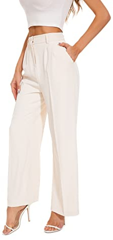 FUNYYZO Women Wide Leg Pants High Elastic Waisted Business Work Trousers Long Straight Pants Beige