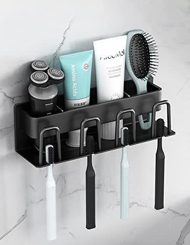 Zahnbürstenhalter Elektrische Zahnbürste - Wand Elektrischer Zahnburstenhalterung Edelstahl Zahnbürsten Halter ohne Bohren für Zahnbürstenköpfe, Ladestation und Zahnpasta (4 Slots)