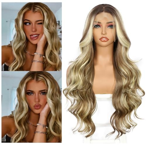 Sapphirewigs 13x4 Lace Front Perücke Synthetische Highlights Blond Perücken 26 inch