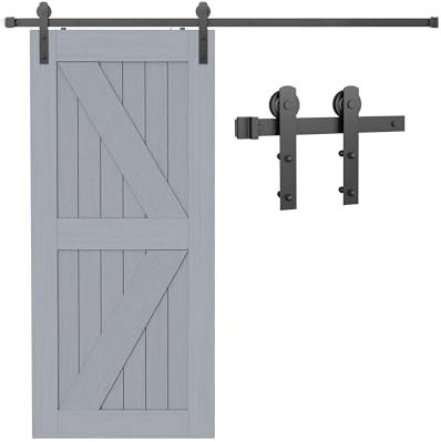 TITECK Juego completo de puertas correderas de 200 cm, sistema de puerta corredera para 1 puerta de madera, sistema de raíles resistente, forma en I, color negro
