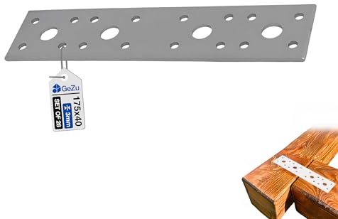 GeZu Impex Plaque Perforée Acier 175 x 40 mm | Galvanisé fixation métal patte perforée connecteurs plats